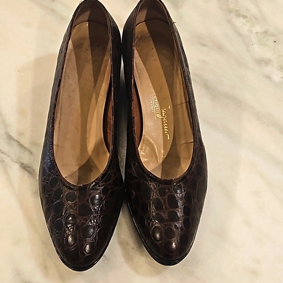 Salvatore Ferragamo Shoes - Salvatore Ferragamo Dark Brown Croc-Embossed Leather